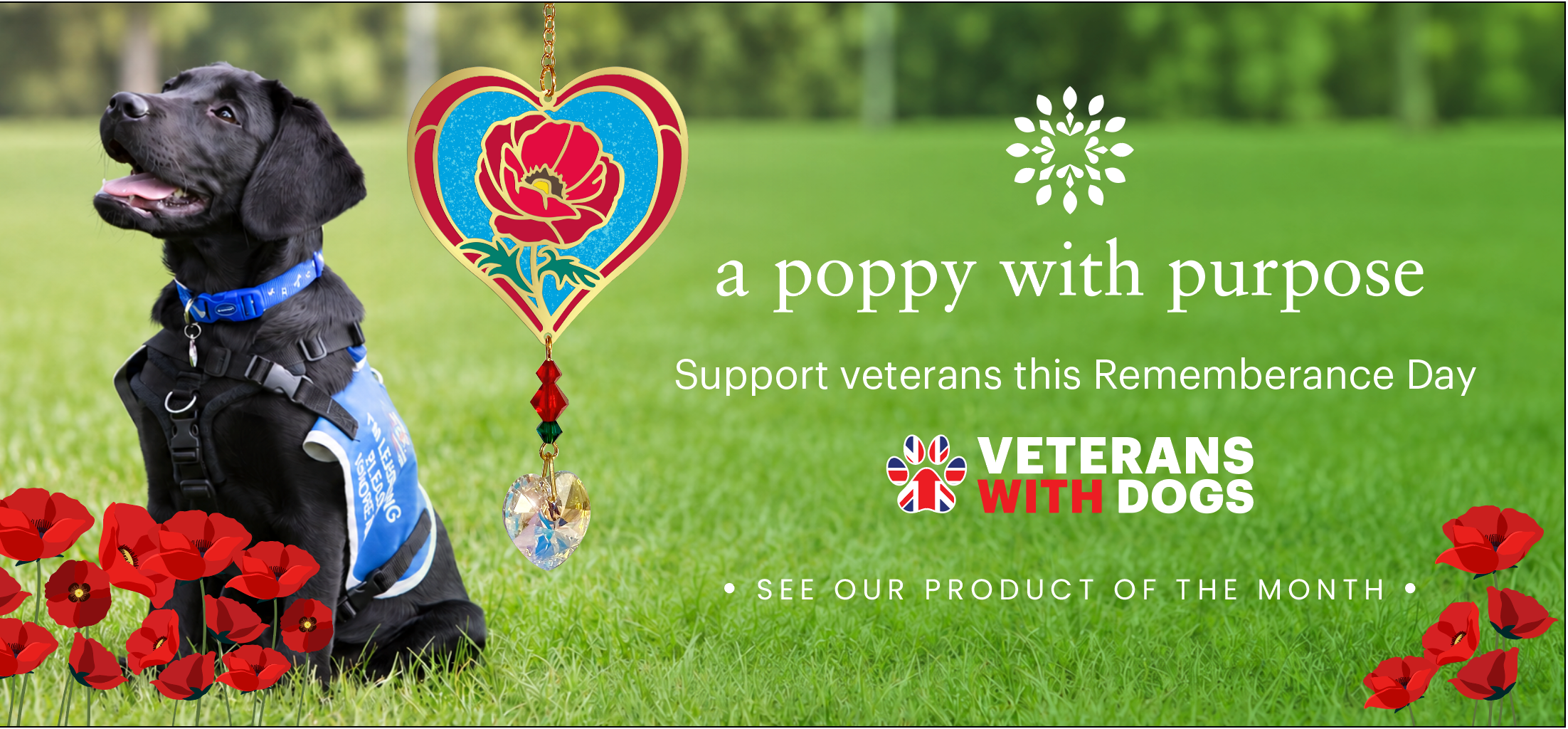 Wild Things Gifts Product of the Month - Poppy Crystal Suncatcher in aid of Veterans With Dogs Charity