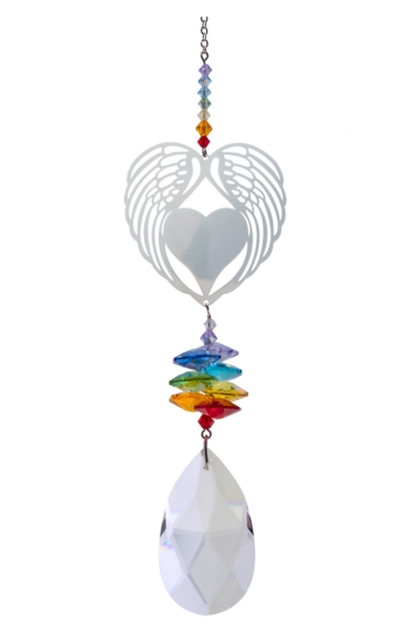 Large Crystal Fantasy Angel Wing Heart - Rainbow