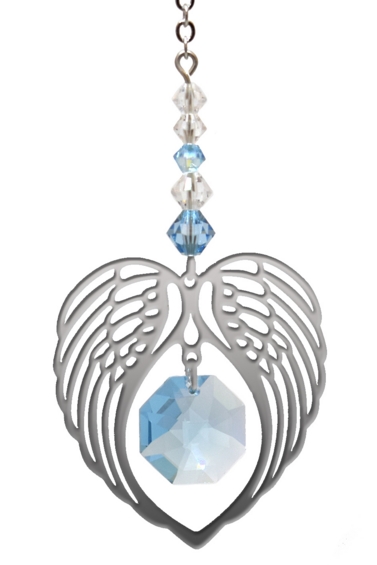 Birthstone Angel Wing Heart Aquamarine