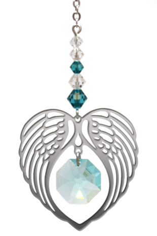 Birthstone Angel Wing Heart Blue Zircon
