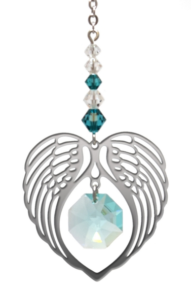 Birthstone Angel Wing Heart Blue Zircon