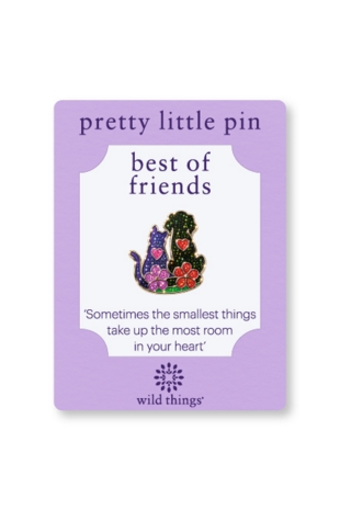 Kitty & Puppy on Leaf Pin Multi Coloured