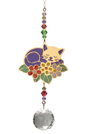 Crystal Dreams Cat on Leaf - Multicolour