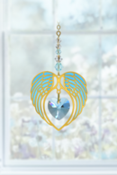 Gold Angel Wing Heart - Aquamarine