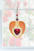 Gold Angel Wing Heart - Garnet