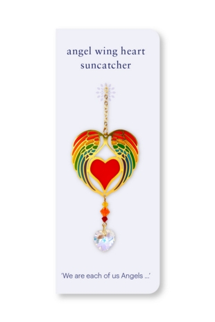 Carded Crystal Dreams Angel Wing Heart - Rainbow