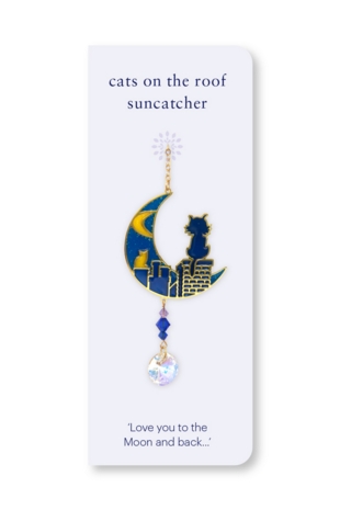 Carded Crystal Dreams Cats on Roof - Moonlight