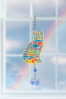 Carded Crystal Dreams Sitting Cat Heart - Rainbow