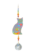 Crystal Dreams Sitting Cat Heart  - Rainbow