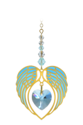 Gold Angel Wing Heart - Aquamarine