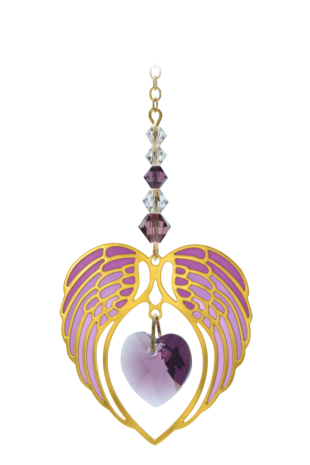 Gold Angel Wing Heart - Amethyst