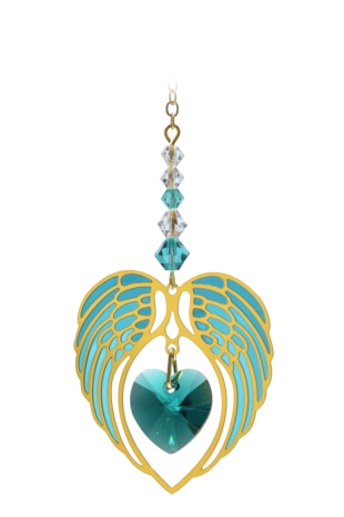 Gold Angel Wing Heart - Blue Zircon