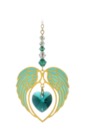 Gold Angel Wing Heart - Emerald