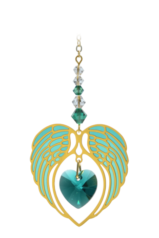 Gold Angel Wing Heart - Emerald