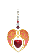 Gold Angel Wing Heart - Garnet