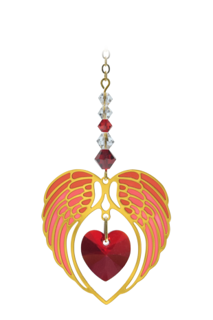 Gold Angel Wing Heart - Garnet