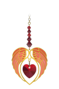 Gold Angel Wing Heart - Garnet