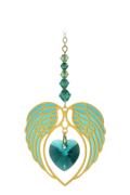Gold Angel Wing Heart - Emerald