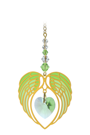 Gold Angel Wing Heart - Peridot