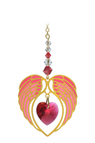 Gold Angel Wing Heart - Ruby