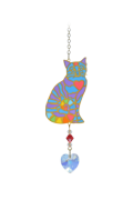 Carded Crystal Dreams Sitting Cat Heart - Rainbow