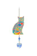Carded Crystal Dreams Sitting Cat Heart - Rainbow