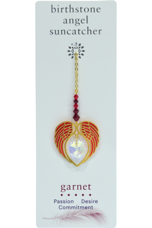 Carded Angel Wing Heart - Garnet