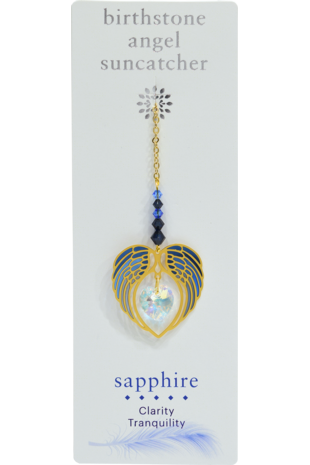 Carded Angel Wing Heart - Sapphire