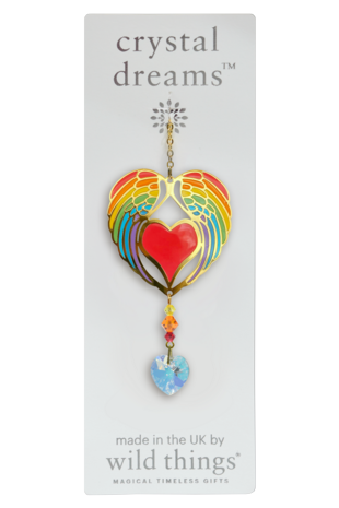 Carded Crystal Dreams Angel Wing Heart - Rainbow