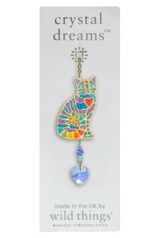 Carded Crystal Dreams Sitting Cat Heart - Rainbow